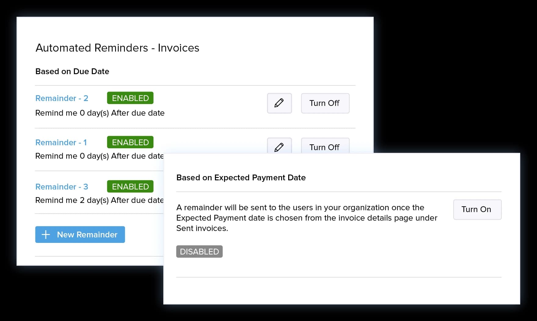 Zoho Books automated invoice reminders setup based on due date and expected payment date